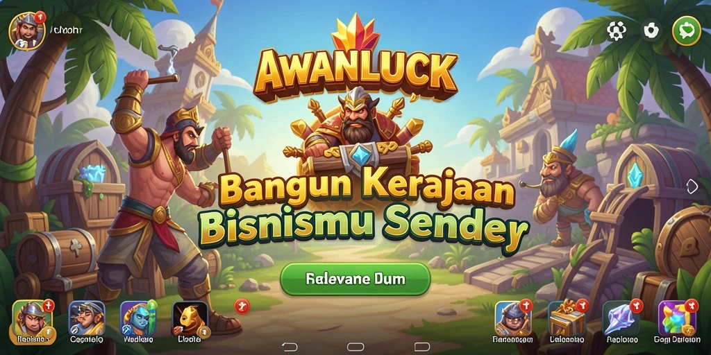 Screenshot gameplay AWANLUCK menampilkan momen membangun kerajaan bisnis.