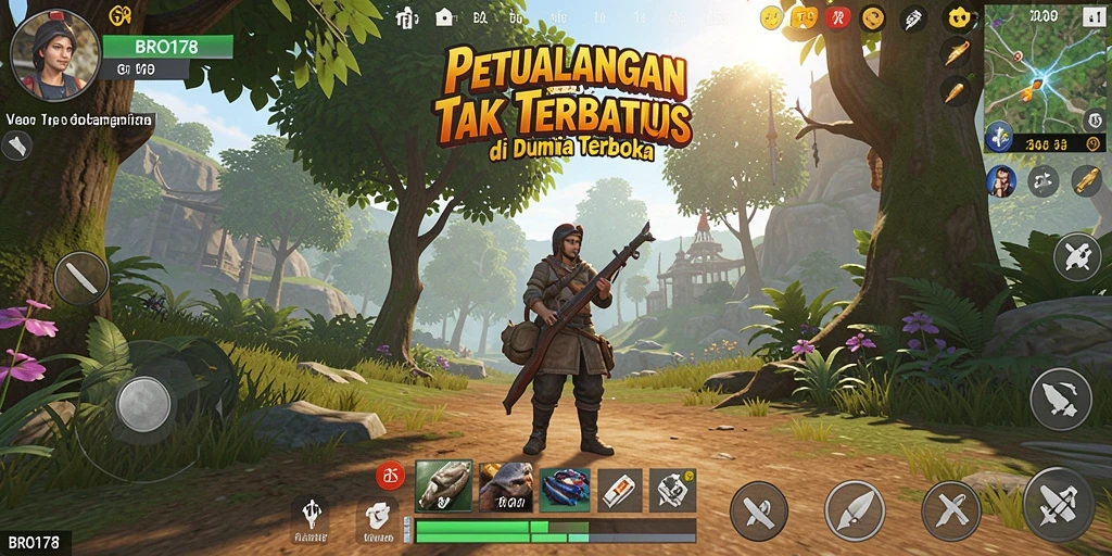 Menampilkan pengalaman gameplay penuh petualangan di dunia terbuka.