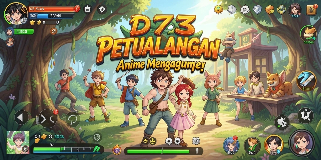 Screenshot dari gameplay D73 yang memperlihatkan pertarungan karakter anime.