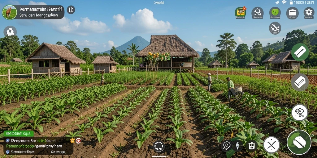 Screenshot gameplay DMD686 menampilkan kegiatan bertani yang seru.