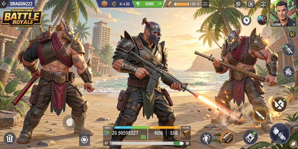Screenshot gameplay menegangkan dari DRAGON222 Battle Royale.
