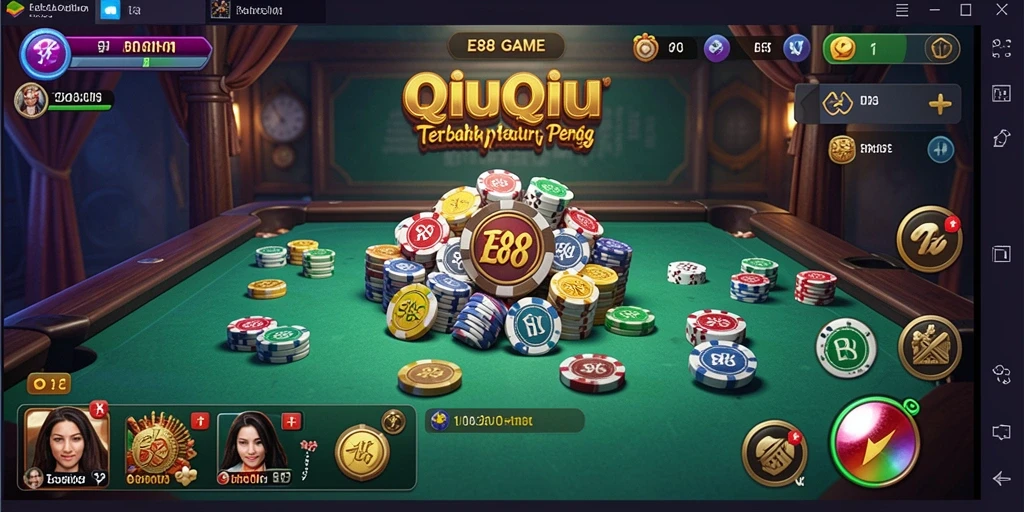 Tangkapan layar E88 menunjukkan aksi seru dalam permainan QiuQiu.