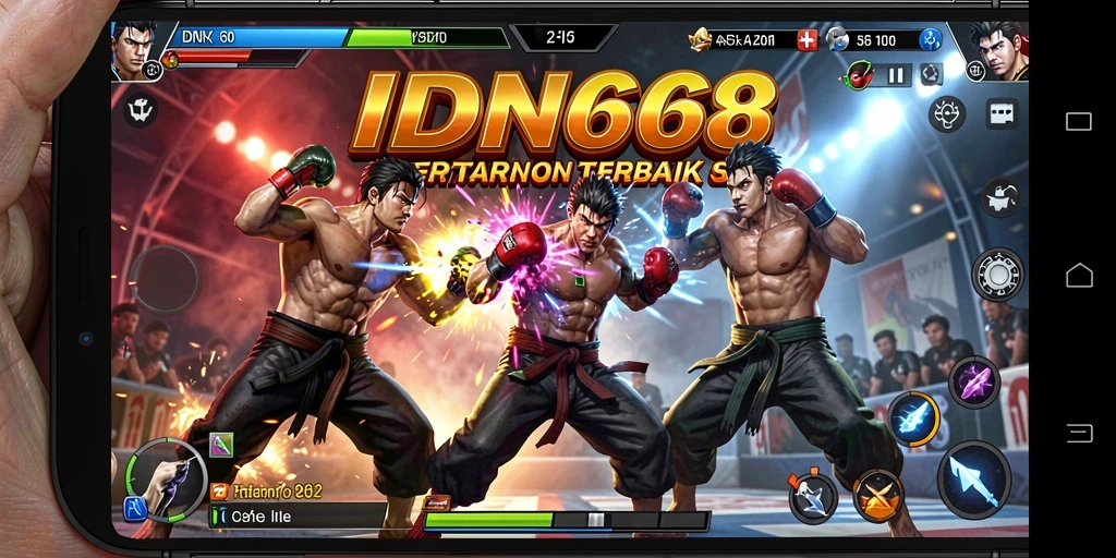 Tangkapan layar utama IDN668 menampilkan aksi pertarungan yang intens.