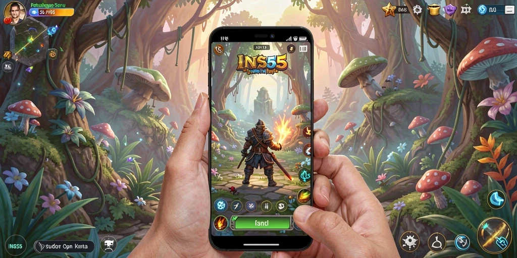 Tampilan gameplay INS55 yang menampilkan petualangan seru dalam dunia fantasi.