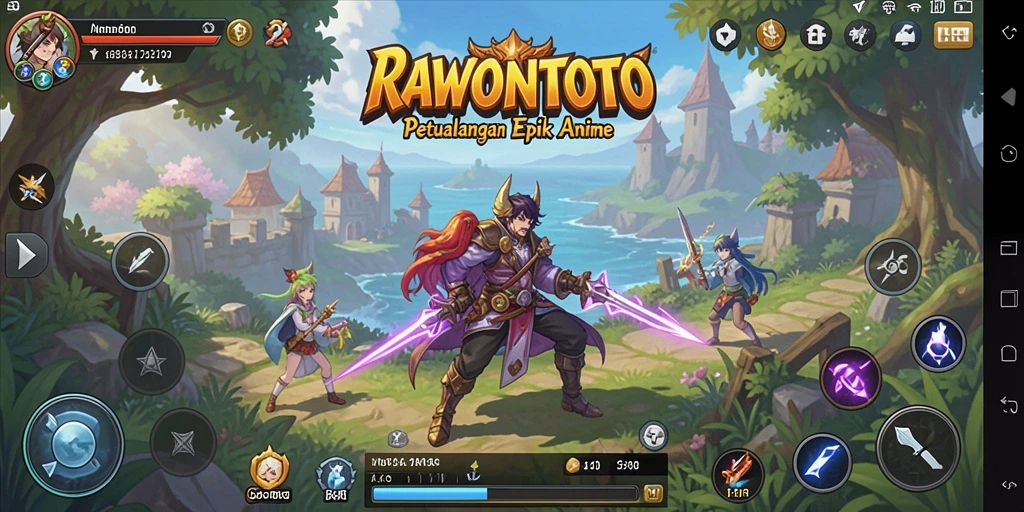Screenshot dari gameplay epik RAWONTOTO yang penuh warna.