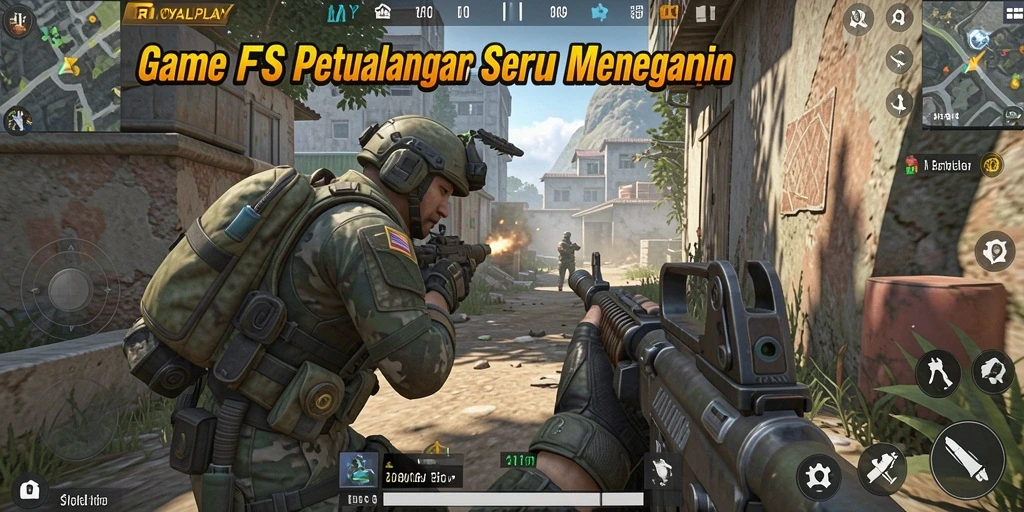 Tampilan mendebarkan dari gameplay <strong>ROYALPLAY</strong> di medan tempur FPS.