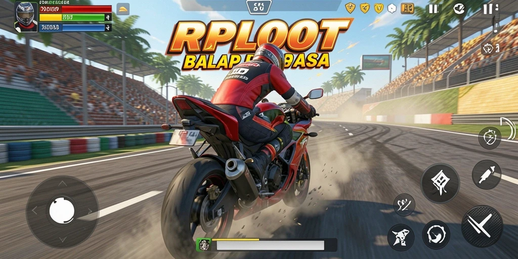 Tampilan gameplay seru dari RPLOOT dengan aksi balap motor menegangkan.