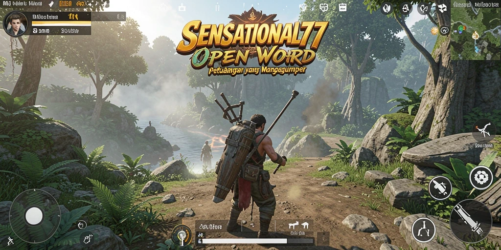 Tangkapan layar gameplay SENSATIONAL77 yang menampilkan dunia Open World yang luas.