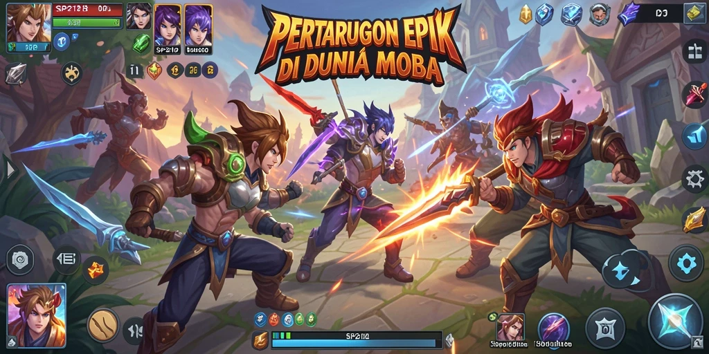 Screenshot gameplay menampilkan aksi seru dalam pertarungan MOBA.