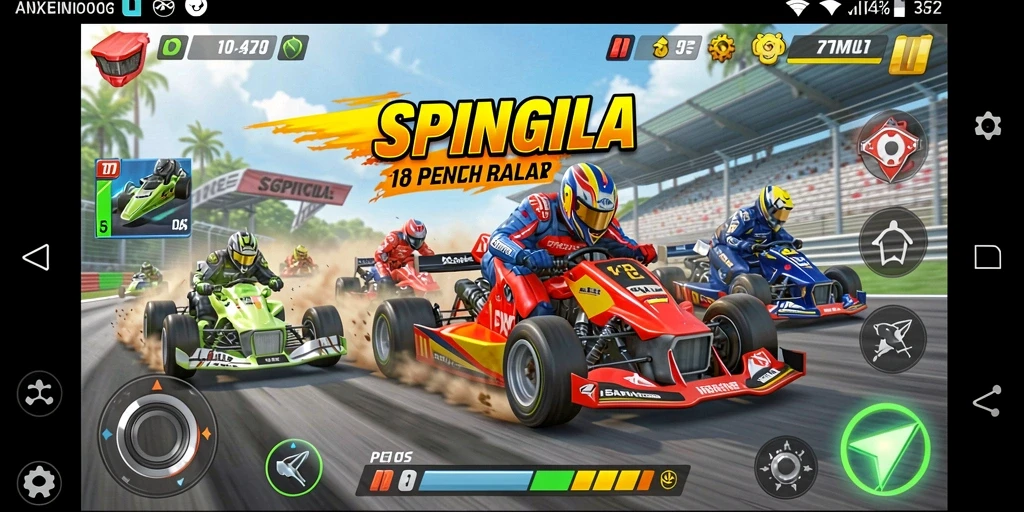 Tangkapan layar gameplay SPINGILA menunjukkan aksi balap yang mendebarkan.