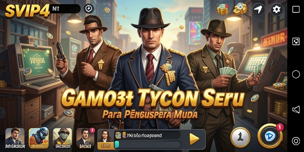 Tampilan gameplay SVIP4 yang menggambarkan aksi membangun bisnis Tycoon.