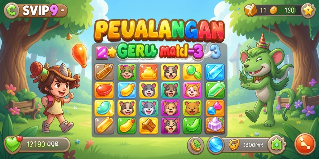 Tampilan gameplay SVIP9 dengan kombinasi permata yang berwarna-warni.